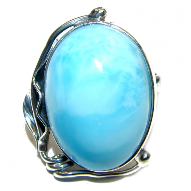 Simple Beauty Natural Larimar .925 Sterling Silver handcrafted Ring s. 7 adjustable