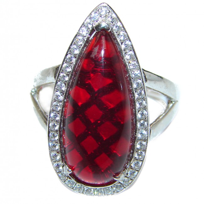 Authentic volcanic Red Helenite .925 Sterling Silver ring s. 8 1/2