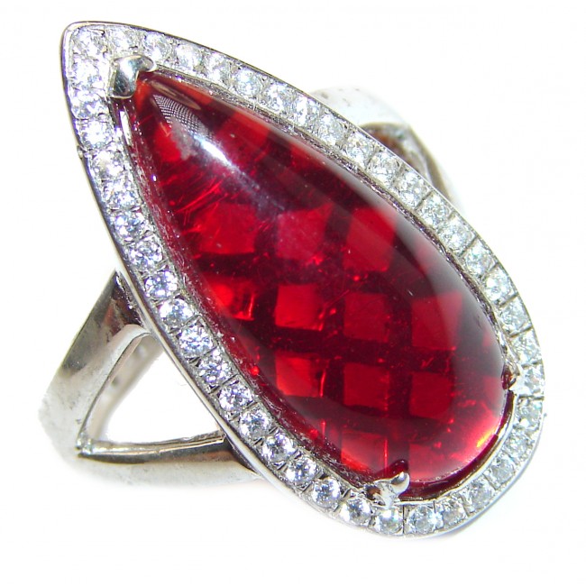 Authentic volcanic Red Helenite .925 Sterling Silver ring s. 8 1/2