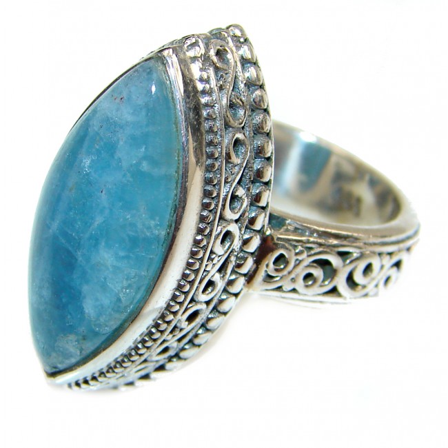 VINTAGE Design Blue Aquamarine .925 Sterling Silver handmade ring s. 6