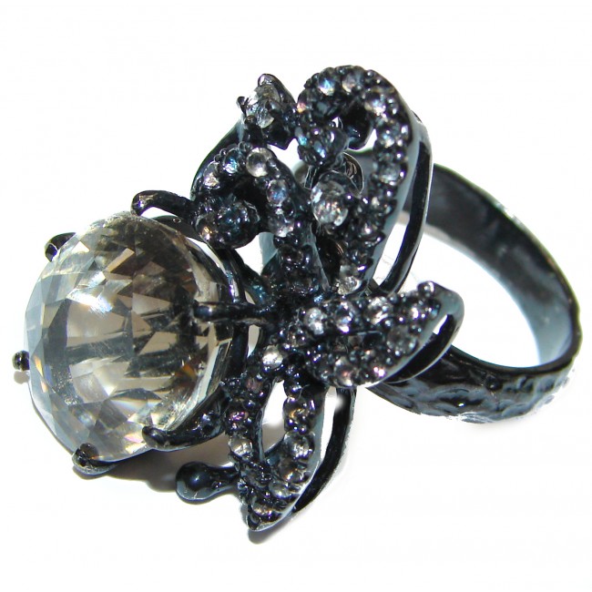 Vintage Style oval cut Champagne Topaz black rhodium over .925 Sterling Silver handmade Cocktail Ring s. 8 1/4
