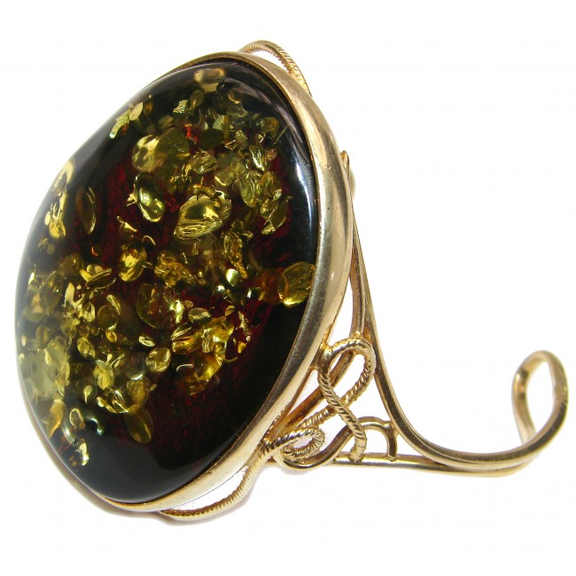 Vintage Design Genuine Polish Amber 14K Gold over .925 Sterling Silver handamde Bracelet / Cuff