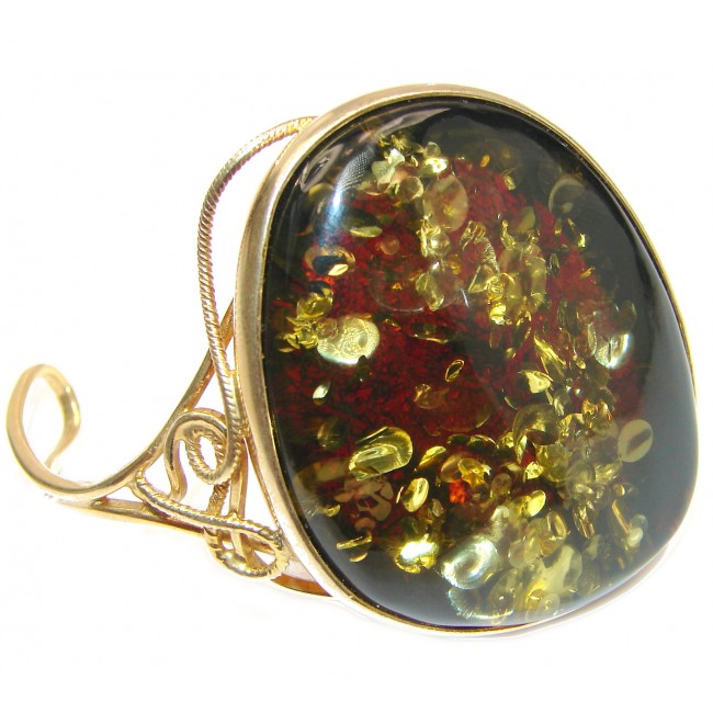 Vintage Design Genuine Polish Amber 14K Gold over .925 Sterling Silver handamde Bracelet / Cuff