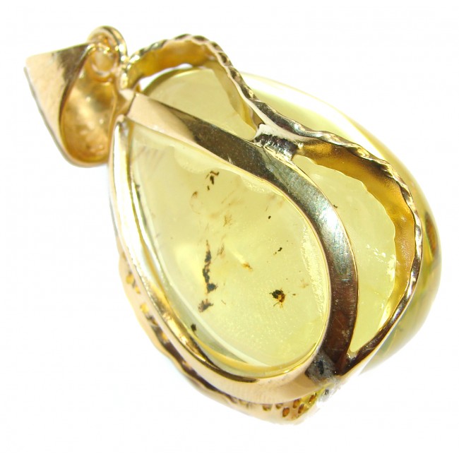 Large Natural Golden Baltic Amber 14K Gold over .925 Sterling Silver handmade Pendant