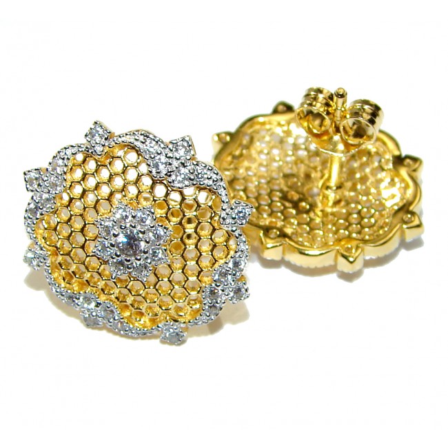 Royal design White Topaz 18K Gold over .925 Sterling Silver handcrafted earrings