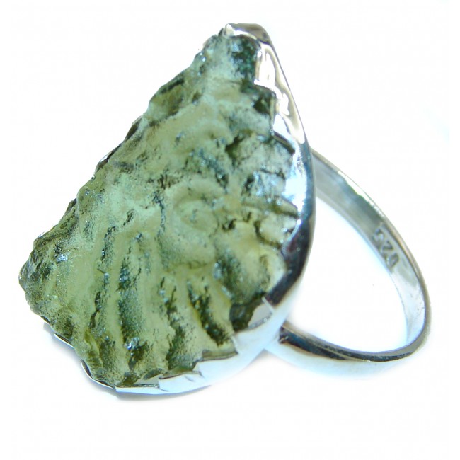 Genuine Green Moldavite .925 Sterling Silver handcrafted Ring size 10