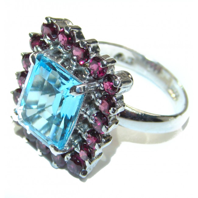 Genuine 18ctw Swiss Blue Topaz .925 Sterling Silver handcrafted Statement Ring size 7 3/4