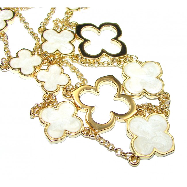 Gold over Sterling Silver Blister Pearl Clover 38 inches Long Station Necklace