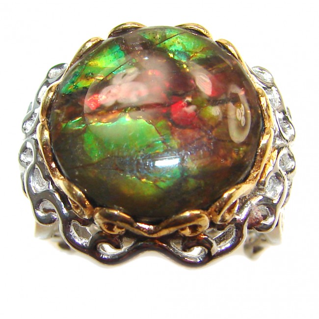 Good Energy Genuine Canadian Ammolite 14K Gold over .925 Sterling Silver handmade ring size 7