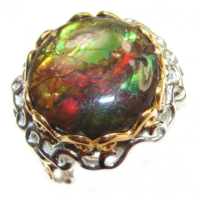 Good Energy Genuine Canadian Ammolite 14K Gold over .925 Sterling Silver handmade ring size 7