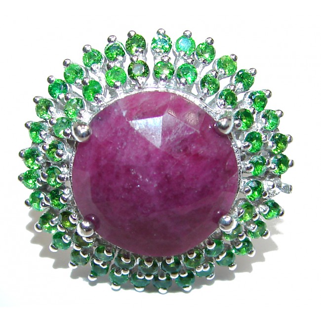 Genuine Ruby Emerald .925 Sterling Silver handmade Cocktail Ring s. 7