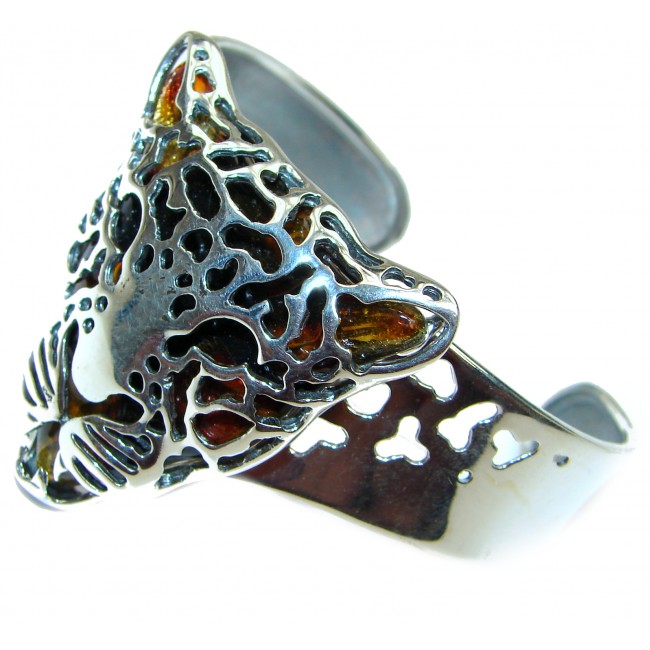 Large Gephard genuine Amber .925 Sterling Silver handmade Bracelet / Cuff