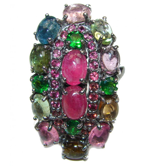 Brazilian Beauty Ruby Tourmaline .925 Sterling Silver handcrafted Statement LARGE Ring size 8