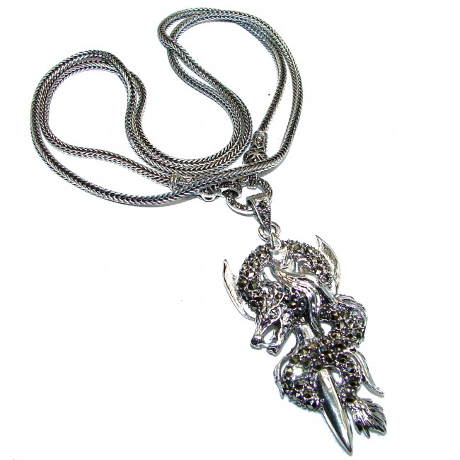 Dragon Amazing Genuine Marcasite .925 Sterling Silver handmade Necklace