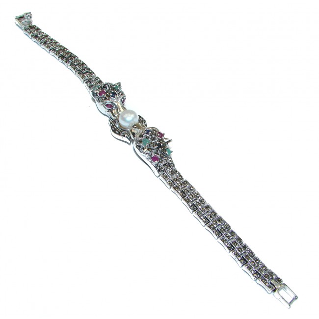 Precious Cheetah Pearl Marcasite .925 Sterling Silver handmade Bracelet