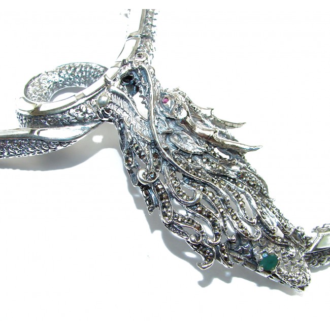 MASSIVE Dragon Amazing Genuine Marcasite .925 Sterling Silver handmade handcrafted Necklace