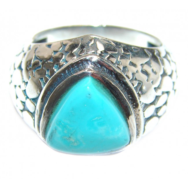Huge Turquoise .925 Sterling Silver handcrafted ring; s. 10 3/4