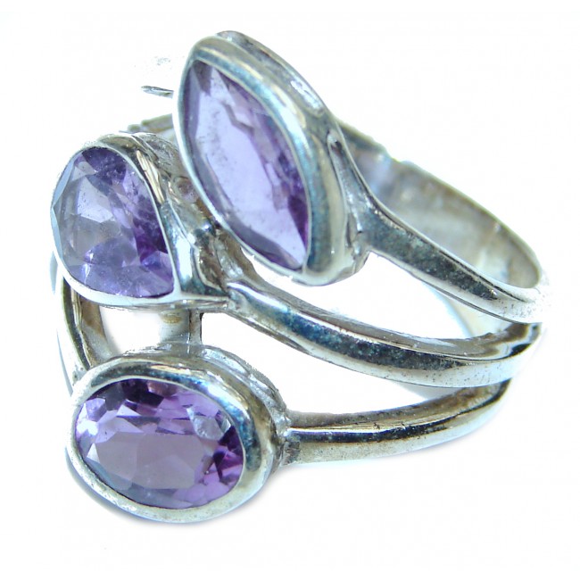 Spectacular Natural Amethyst .925 Sterling Silver handcrafted ring size 8 1/2