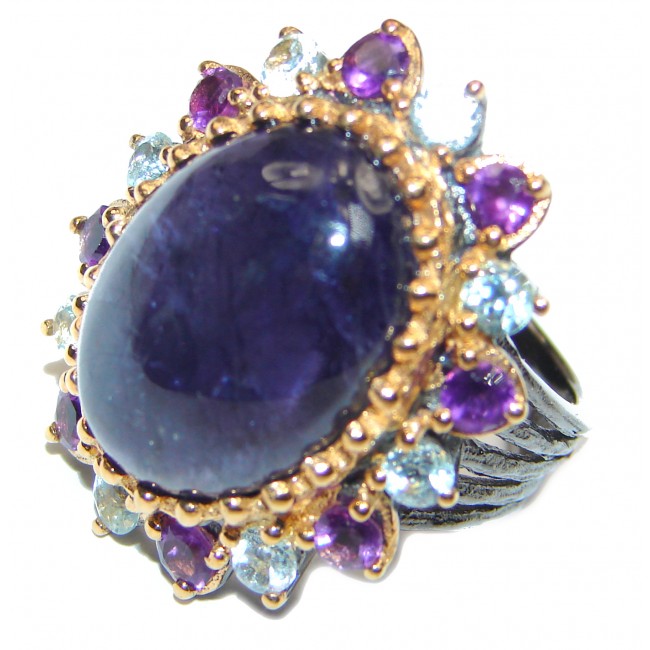 Chunky Authentic Tanzanite 14K Gold over .925 Sterling Silver handmade Ring s. 6 1/4