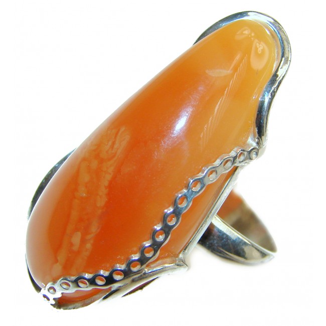 Genuine Butterscotch Baltic Amber .925 Sterling Silver handmade Ring size 8 adjustable