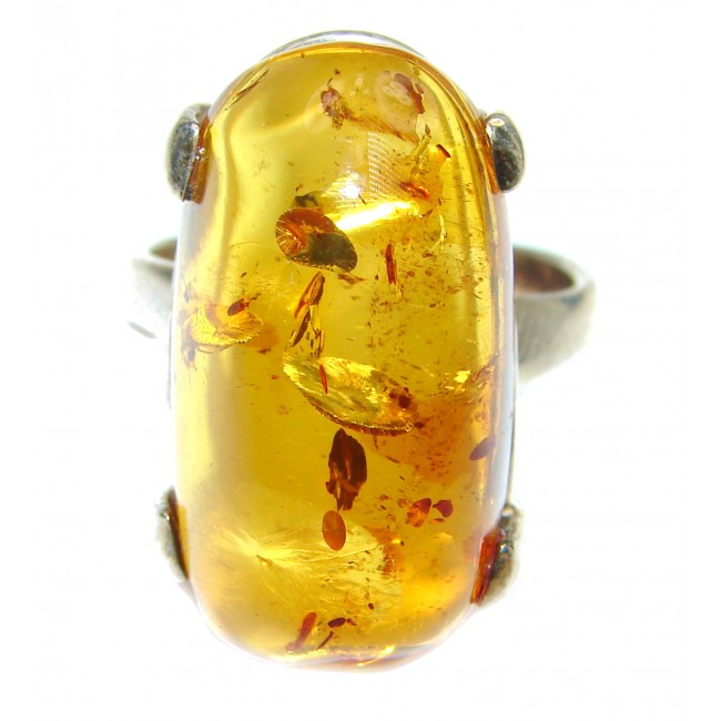 LARGE Genuine Baltic Amber .925 Sterling Silver handmade Ring size 8 adjustable