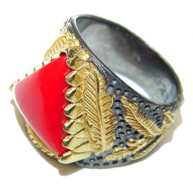 Natural Fossilized Coral 14K Gold over .925 Sterling Silver handmade ring s. 6