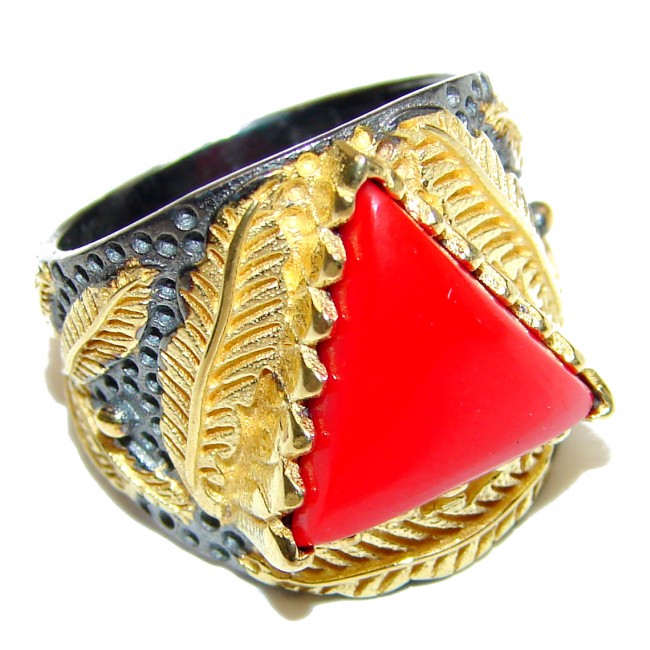 Natural Fossilized Coral 14K Gold over .925 Sterling Silver handmade ring s. 6