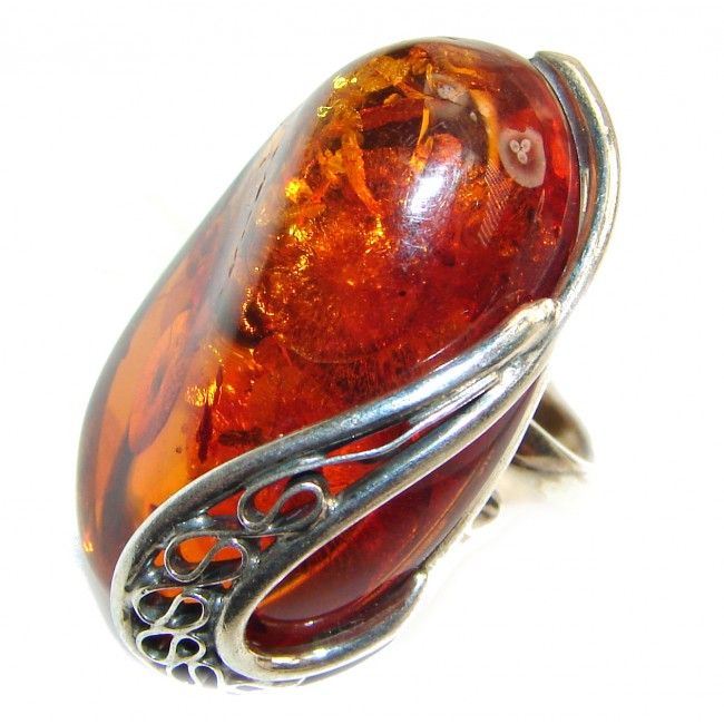 Excellent Vintage Design Baltic Amber .925 Sterling Silver handcrafted Ring s. 6 adjustable