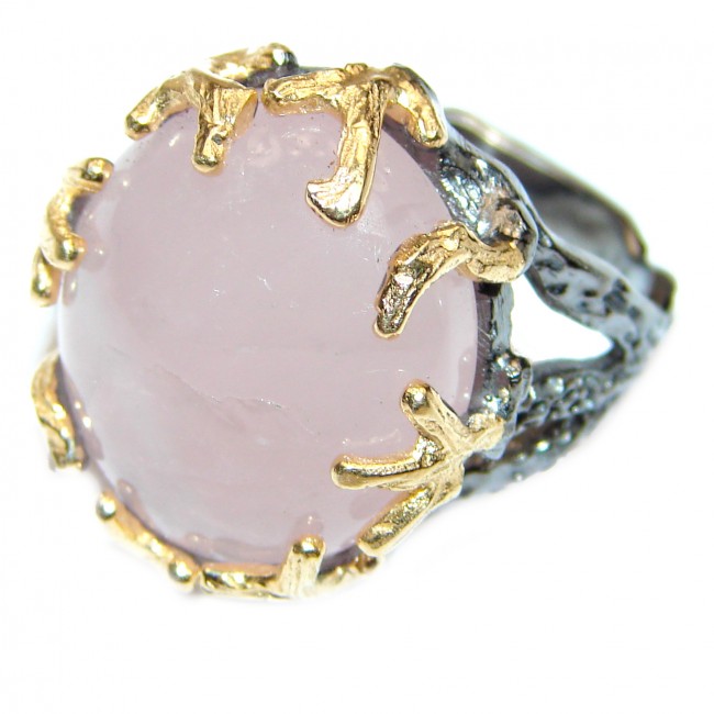 Authentic Rose Quartz 14k Gold .925 Sterling Silver handcrafted ring s. 8