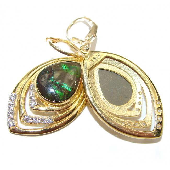 Sublime Aura Canadian Fire Ammolite 18K Gold over .925 Sterling Silver handmade earrings