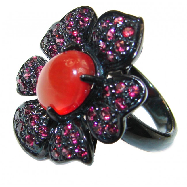 Large Natural Carnelian Ruby black rhodium over .925 Sterling Silver handcrafted ring size 8