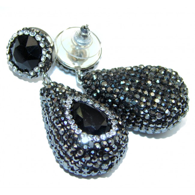 Huge Incredible Onyx Spinel .925 Sterling Silver handcrafted earrings