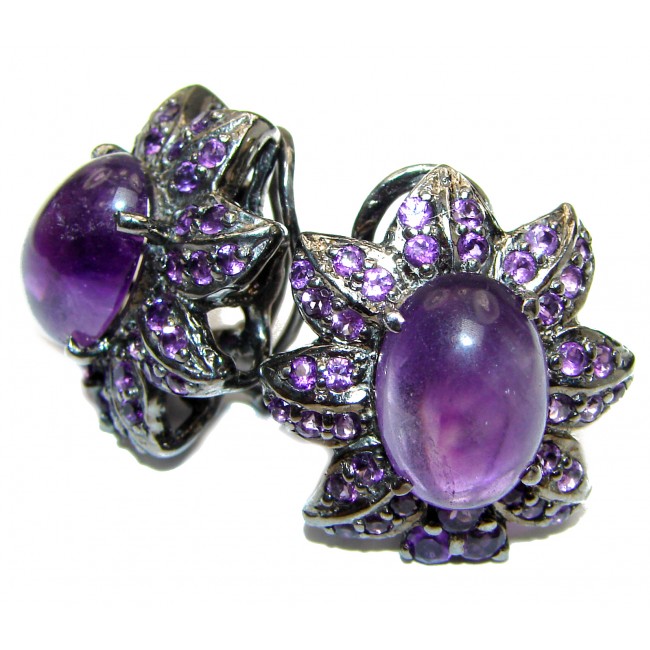 Large Authentic Brazilian Amethyst black rhodium over .925 Sterling Silver handmade earrings