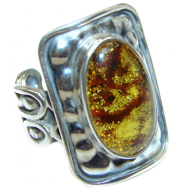 Excellent Vintage Design Baltic Amber .925 Sterling Silver handcrafted Ring s. 9 adjustable