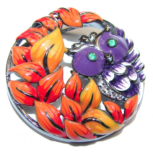 Awesome Owl .925 Sterling Silver Enamel Pendant