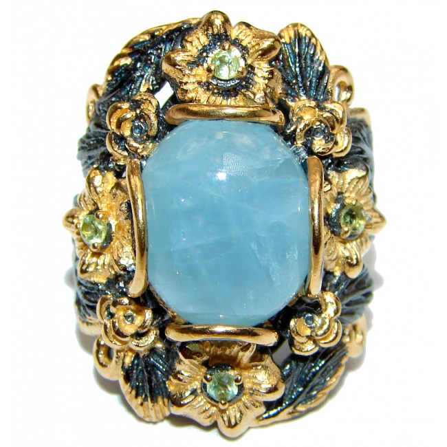 LARGE Natural Apatite 18K Gold over .925 Sterling Silver handmade ring s. 6 1/4