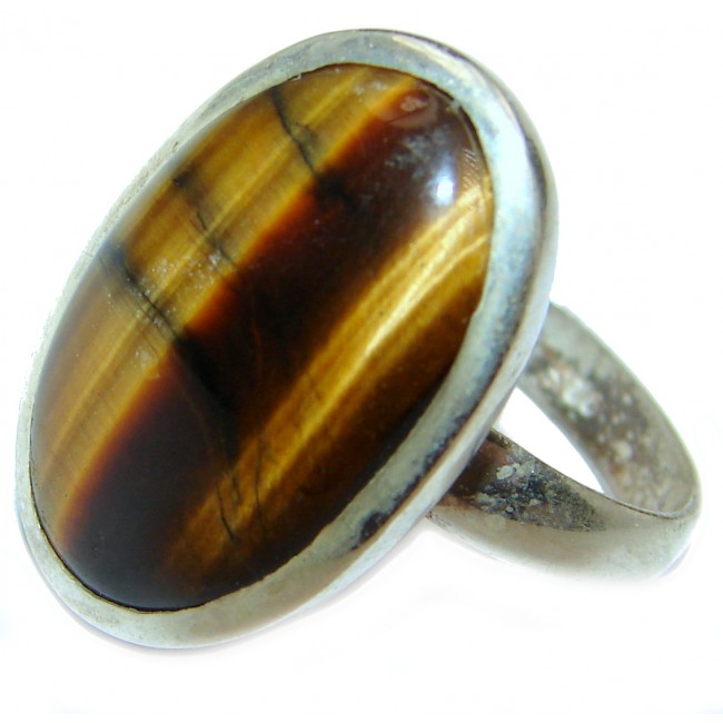 Bold Silky Golden Tigers Eye .925 Sterling Silver handmade ring s. 10 3/4