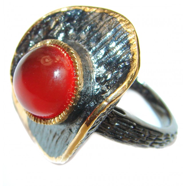 Spectacular Natural Carnelian 18K Gold over .925 Sterling Silver handcrafted ring size 7