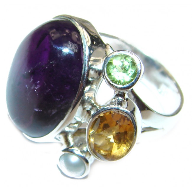 Spectacular genuine Amethyst .925 Sterling Silver handcrafted Ring size 8 adjustable