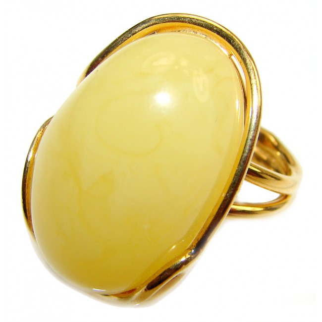 HUGE Genuine Butterscotch Baltic Amber 14K Gold over .925 Sterling Silver handmade Ring size 8 adjustable