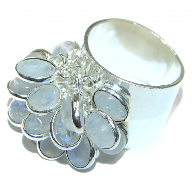 Large Fire Moonstone .925 Sterling Silver handmade CHA CHA ring s. 10
