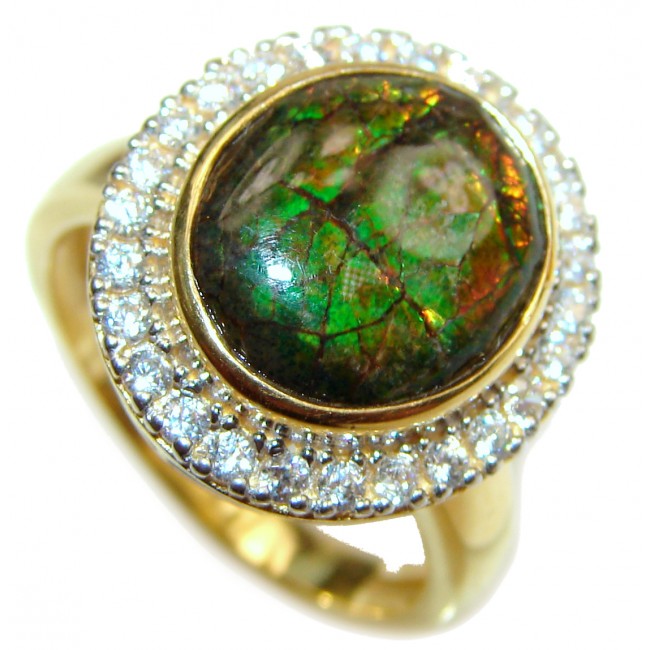 Pure Energy Genuine Canadian Ammolite 14K Gold over .925 Sterling Silver handmade ring size 7 3/4