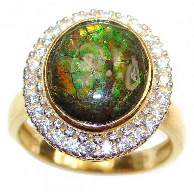 Pure Energy Genuine Canadian Ammolite 14K Gold over .925 Sterling Silver handmade ring size 7 3/4