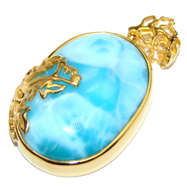 Authentic Dominican Republic Larimar 18K Gold over .925 Sterling Silver handmade pendant