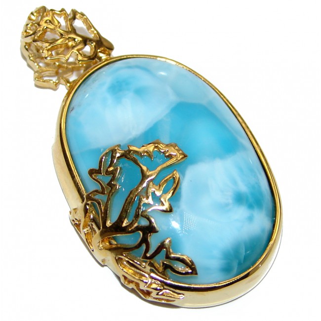 Authentic Dominican Republic Larimar 18K Gold over .925 Sterling Silver handmade pendant