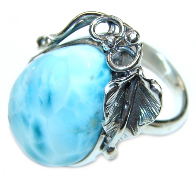 Simple Beauty Natural Larimar .925 Sterling Silver handcrafted Ring s. 8 adjustable