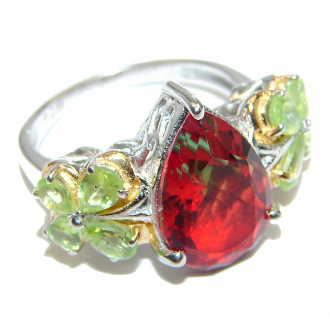 Pear cut Watermelon Tourmaline .925 Sterling Silver handcrafted Ring s. 8 1/4