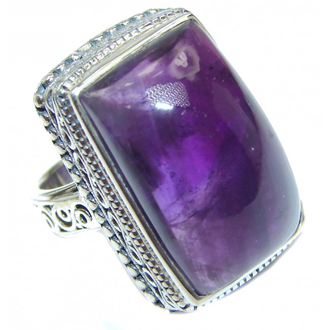Large Spectacular genuine 68ctw Amethyst .925 Sterling Silver handcrafted Ring size 7