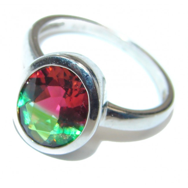19ctw oval cut watermelon Tourmaline .925 Sterling Silver handcrafted Ring s. 8
