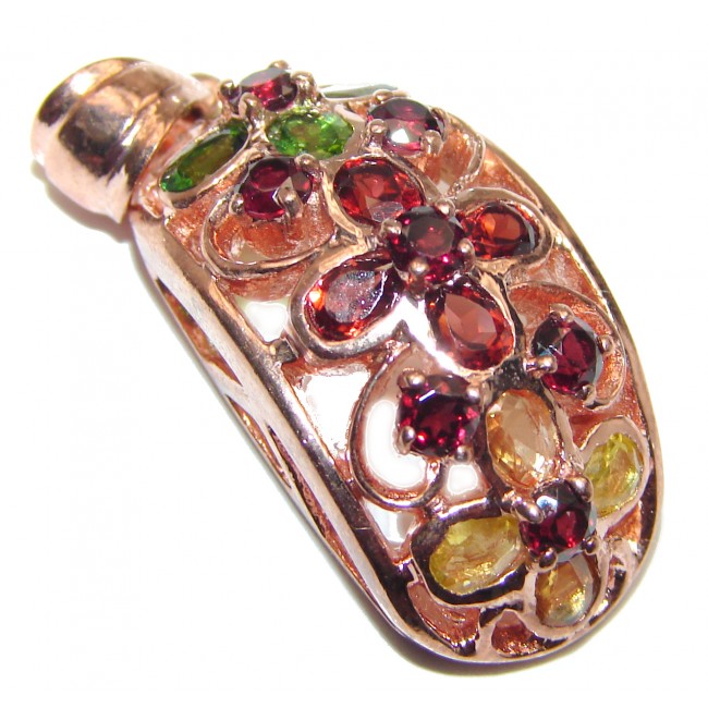 Genuine Ruby Emerald Sapphire rose Gold over .925 Sterling Silver handmade Pendant